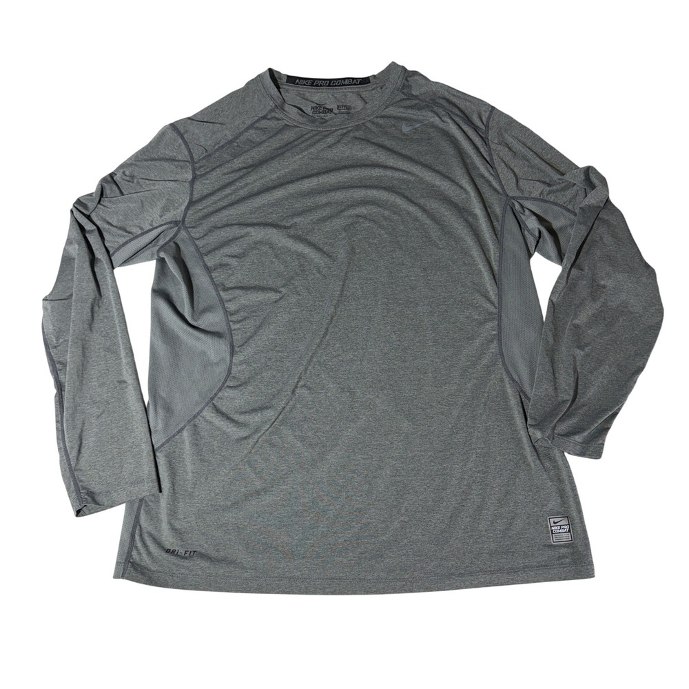 Nike Pro Combat Dri-FIT Mens Gray Long Sleeve Training Shirt 2XL